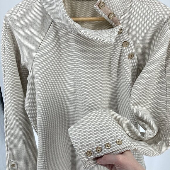J. McLaughlin Marisa Funnel Neck Fleece Pullover Sz Large Top Beige Tan Buttons - Picture 5 of 16
